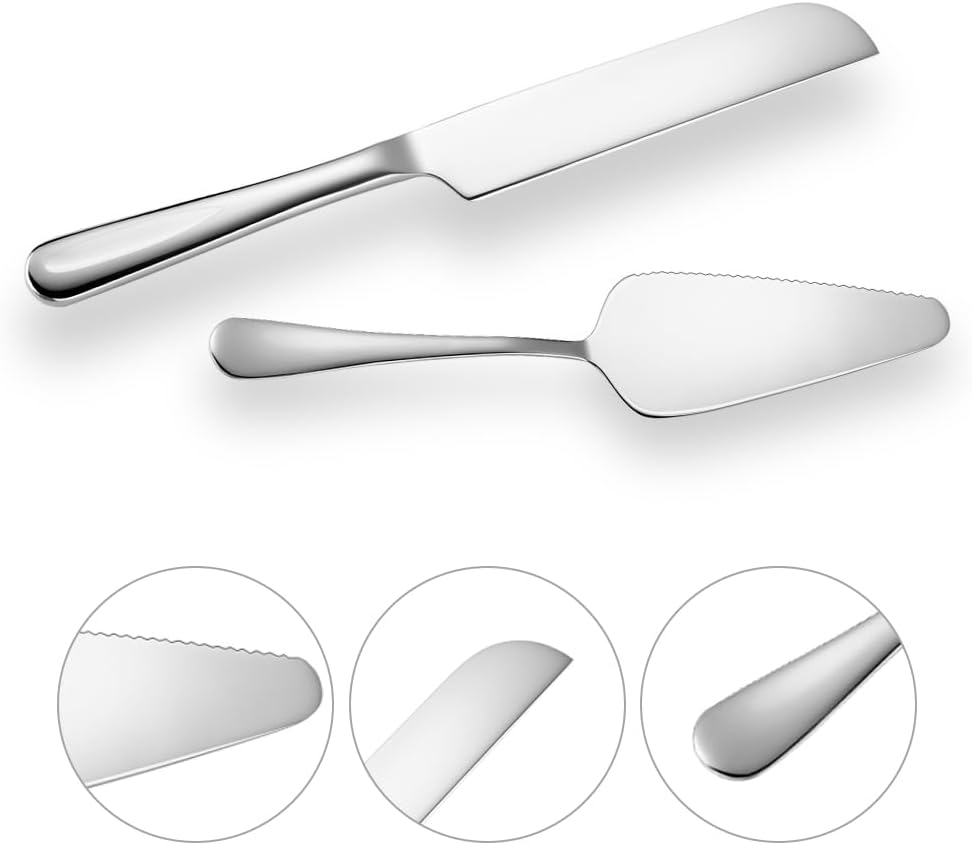 tiokin Juego de cuchillos y servidores para tartas de boda, juego de corte de pastel de acero inoxidable, 2 piezas, incluye cortador de pasteles y