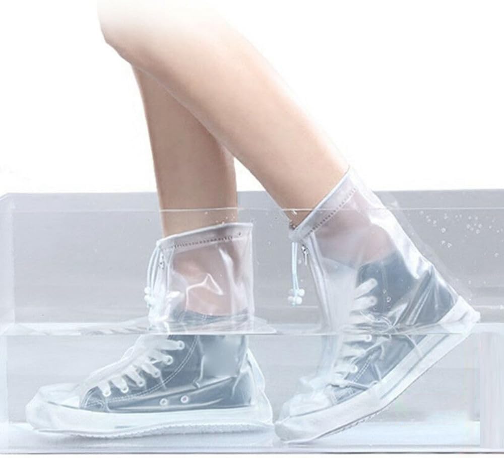 Thickened Waterproof Shoe Cover Translucent Non Slip Rain Boots Cover Reusable Foldable Shoes Cover Durable Thickened Sole PVC Shoes Protectors Gift