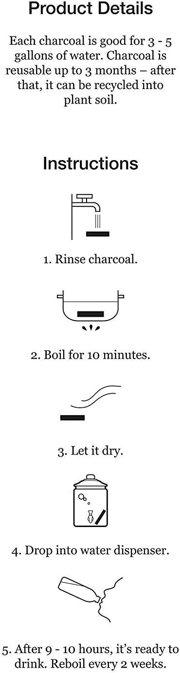 XL Binchotan Charcoal de Kishu, Japón, barra purificadora de agua para agua de gran sabor, 1 barra, filtra 3-5 galones de agua