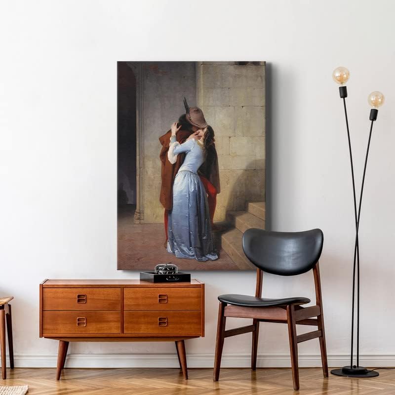 CanvasWAY – Francesco Hayez The Kiss – Impresión en lienzo de reproducción clásica de arte de pared de romanticismo italiano, pintura sobre lienzo,