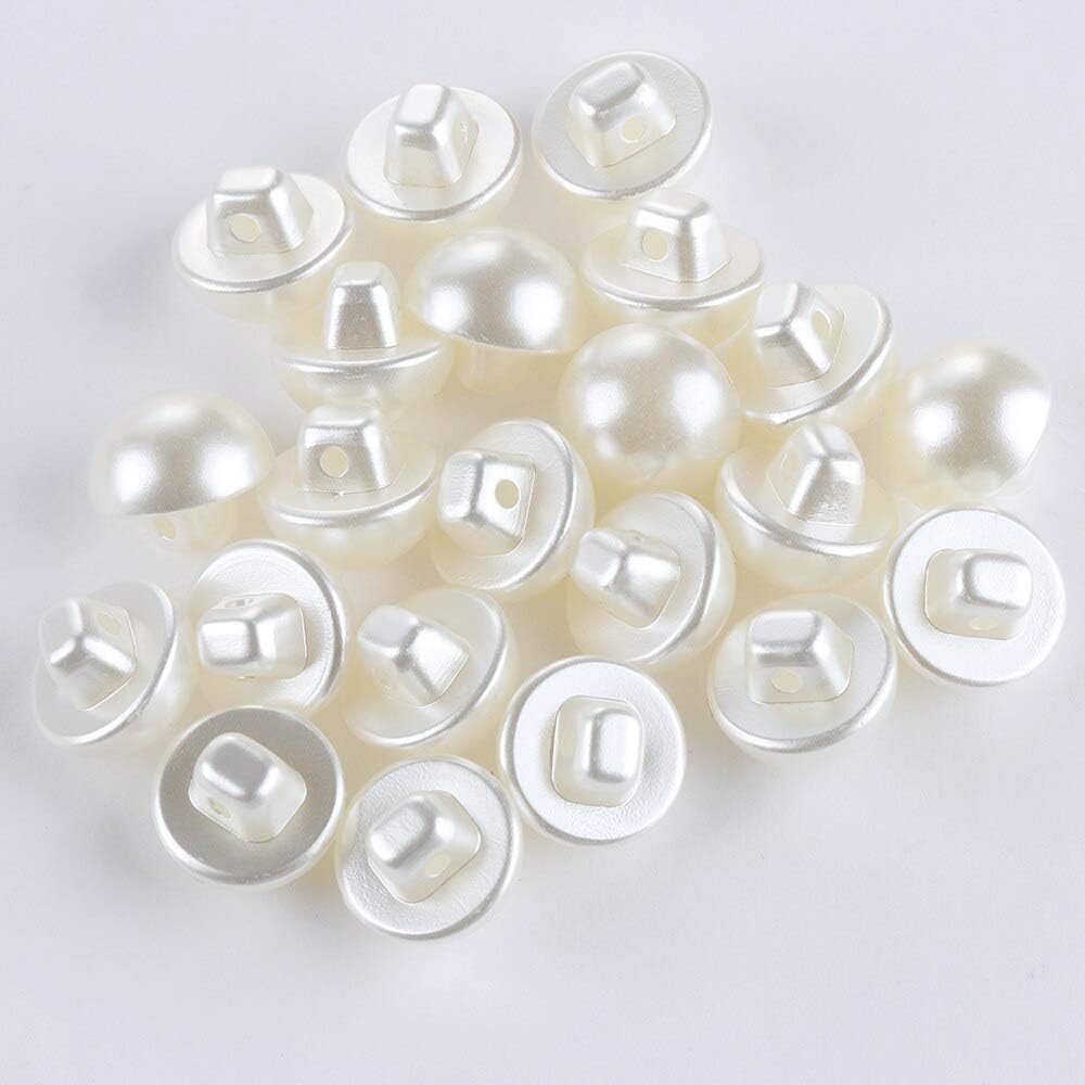 100 botones redondos blancos de perlas de resina de 0.551 in con forma de hongo con agujero para coser ropa, vestido, suéter, manualidades,