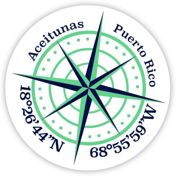 Aceitunas Puerto Rico 4-Inch Fridge Magnet Latitude Longitude Compass Design