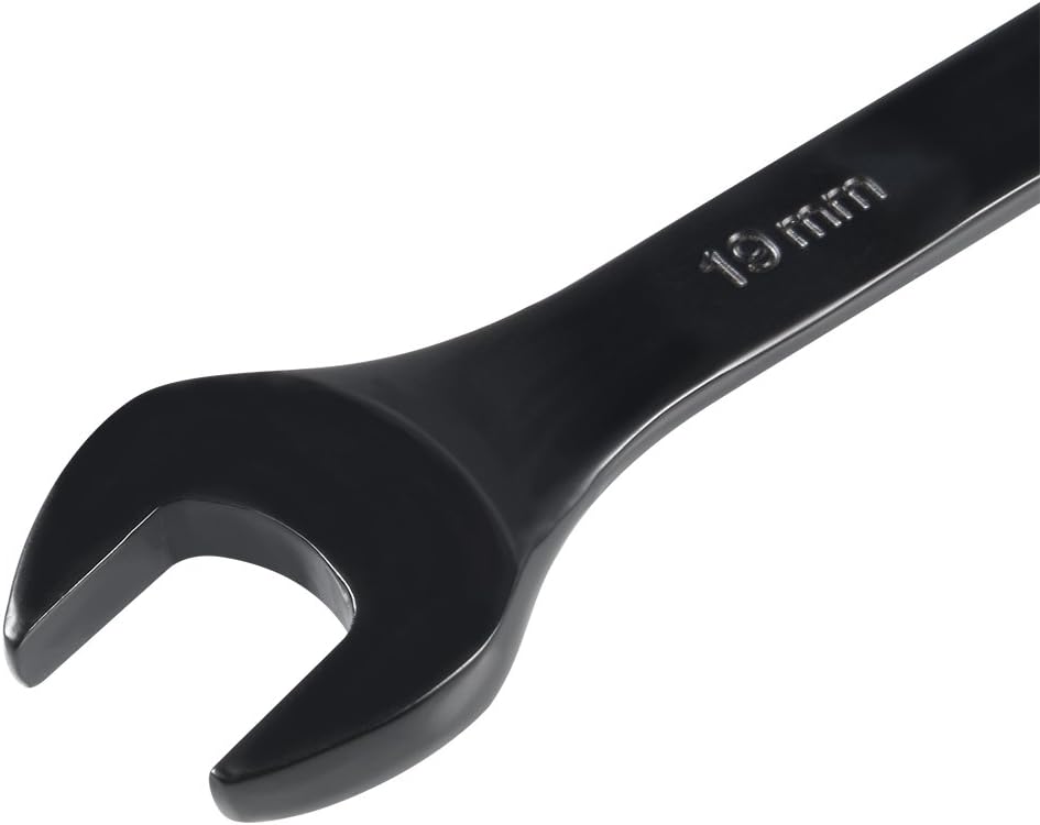 uxcell Llave combinada métrica de extremo abierto de 0.748 in y 12 puntos, revestimiento galvanizado negro, Cr-V