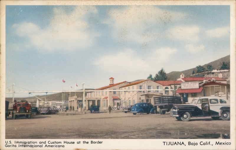 U.S. Immigration and Custom House at the Border Garita Internacional Americana Original Vintage Postcard