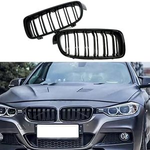Parrilla de riñón frontal ABS F30 F31 F35, compatible con BMW Serie 3 2012-2018 (juego de 2 piezas de rejillas negras brillantes de doble listón) Parrilla de riñón frontal ABS F30 F31 F35, compatible con BMW Serie 3 2012-2018 (juego de 2 piezas de rejillas negras brillantes de doble listón)