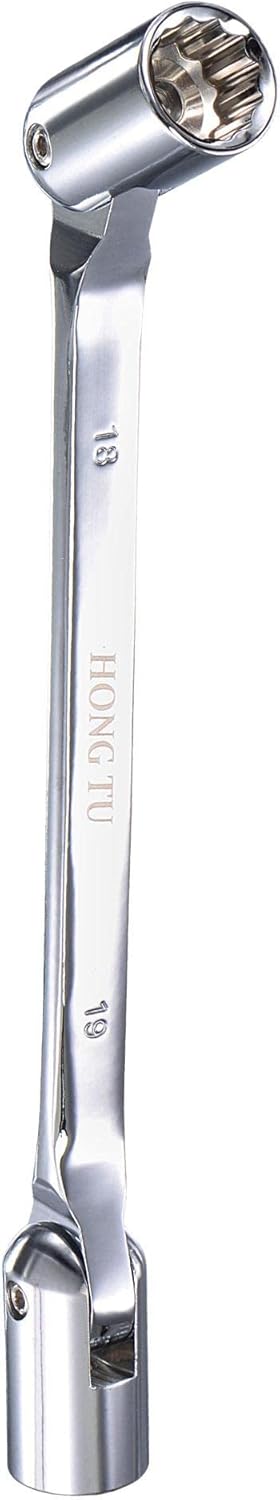 uxcell Llave de cabeza flexible de 12 puntos, 0.709in x 0.748in, extremo de caja giratoria doble métrico, CR-V rotación de 180 grados para