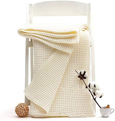Mantas 100% algodón tamaño Queen para cama  Marfil 405GSM tejido de gofre, suave y ligera, térmica, tamaño Queen, 90 x 90 pulgadas