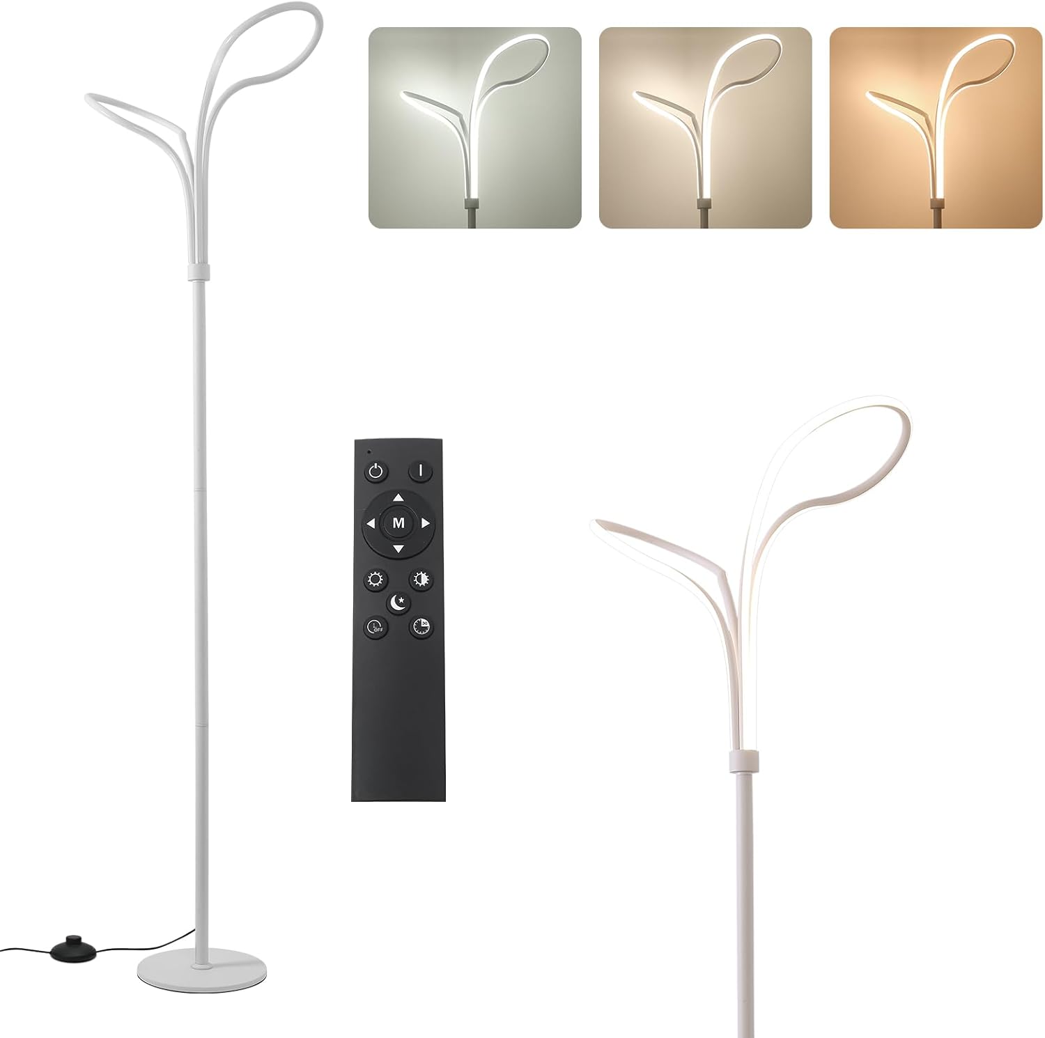 Lámpara de pie, lámparas de pie LED modernas para sala de estar, 40W-2500LM-3Color Lámpara de pie regulable remota, lámpara de pie blanca grande de