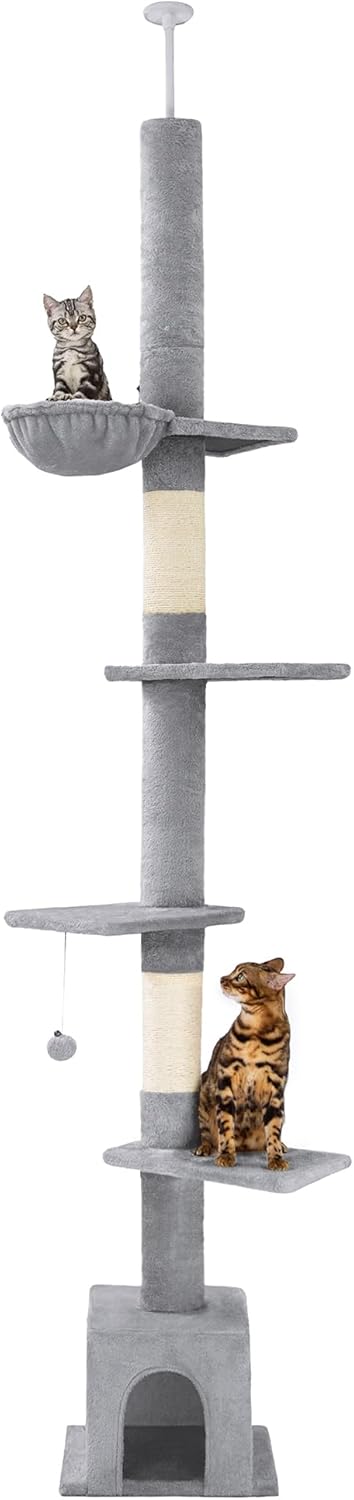 Meow Sir Árbol para gatos de piso a techo, altura ajustable 82-108 pulgadas  81.9-108.3 in Torre para gatos de 6 niveles para techo de 7 a 9 pies
