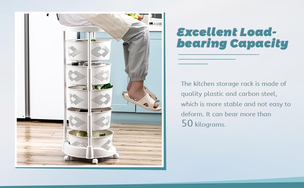 Estante giratorio de almacenamiento de cocina de 5 capas, cesta de almacenamiento de frutas y verduras con ruedas, estante de almacenamiento móvil