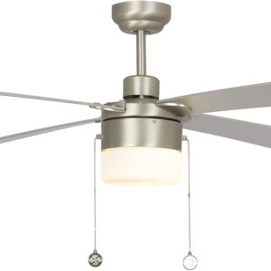 Carro Ventilador de techo plateado de 52 pulgadas con luces LED, motor reversible silencioso, 3 velocidades, cadena de tracción y 2 opciones de Carro Ventilador de techo plateado de 52 pulgadas con luces LED, motor reversible silencioso, 3 velocidades, cadena de tracción y 2 opciones de