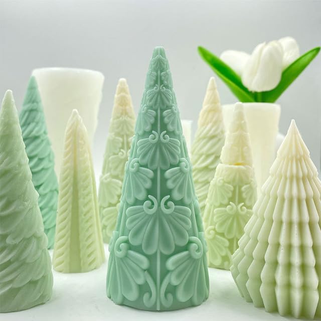 2 moldes para velas de árbol de Navidad, hecho a mano, molde de adorno para velas de cera, jabón, manualidades, pastel, chocolate, decoración del