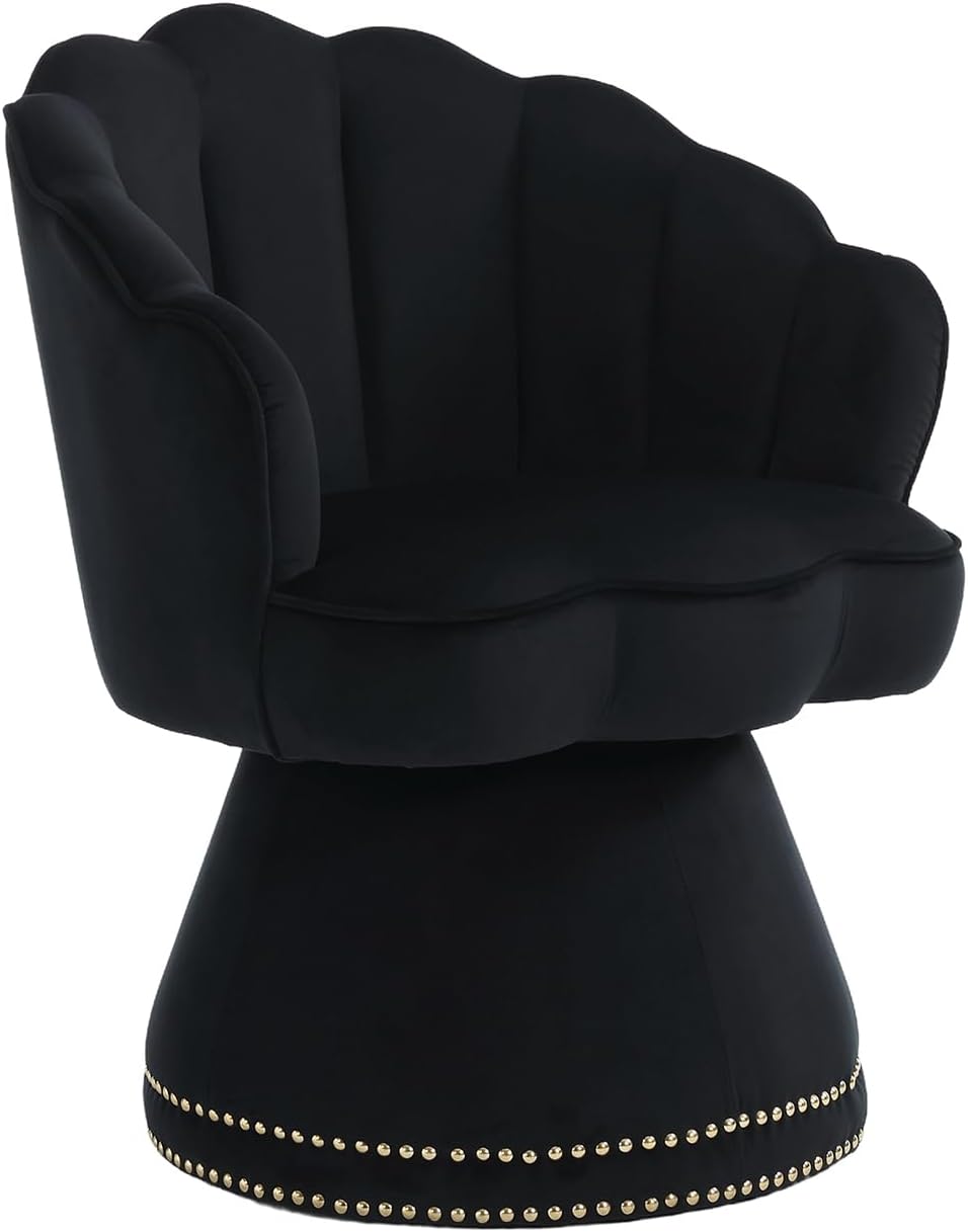 Suheww Silla decorativa giratoria, moderna silla tapizada de terciopelo con barril giratorio de 360 grados, sillón pequeño con silueta festoneada