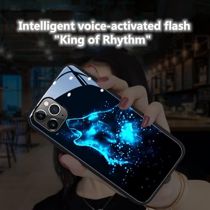 Funda con luz LED compatible con iPhone 12ProMax, cubierta trasera de vidrio templado brillante a prueba de golpes, para mujeres geniales y hombres