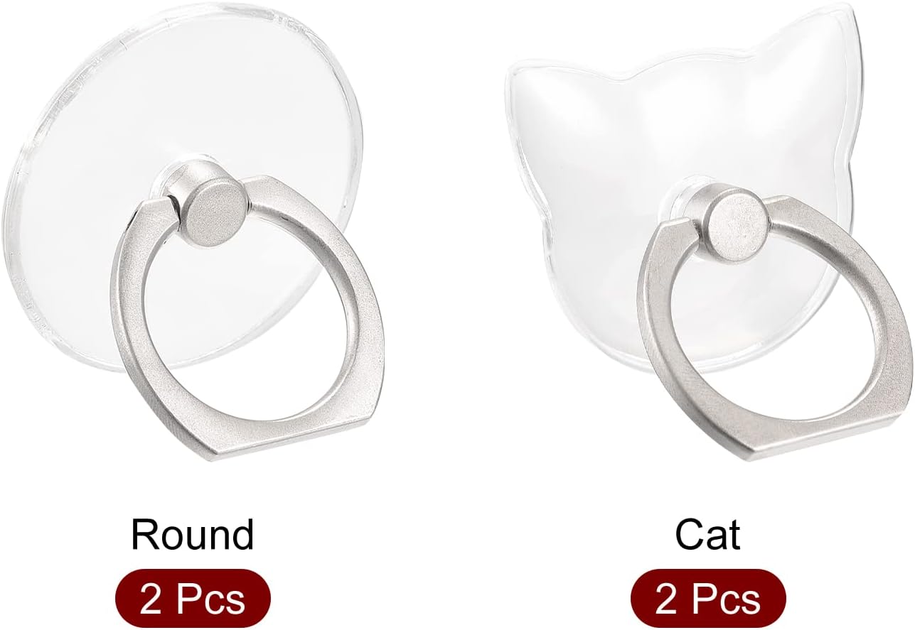 uxcell Soporte transparente para anillos de teléfono, soporte transparente para el teléfono, funda, tableta, juego de 2 formas (gato x 2, redondo x