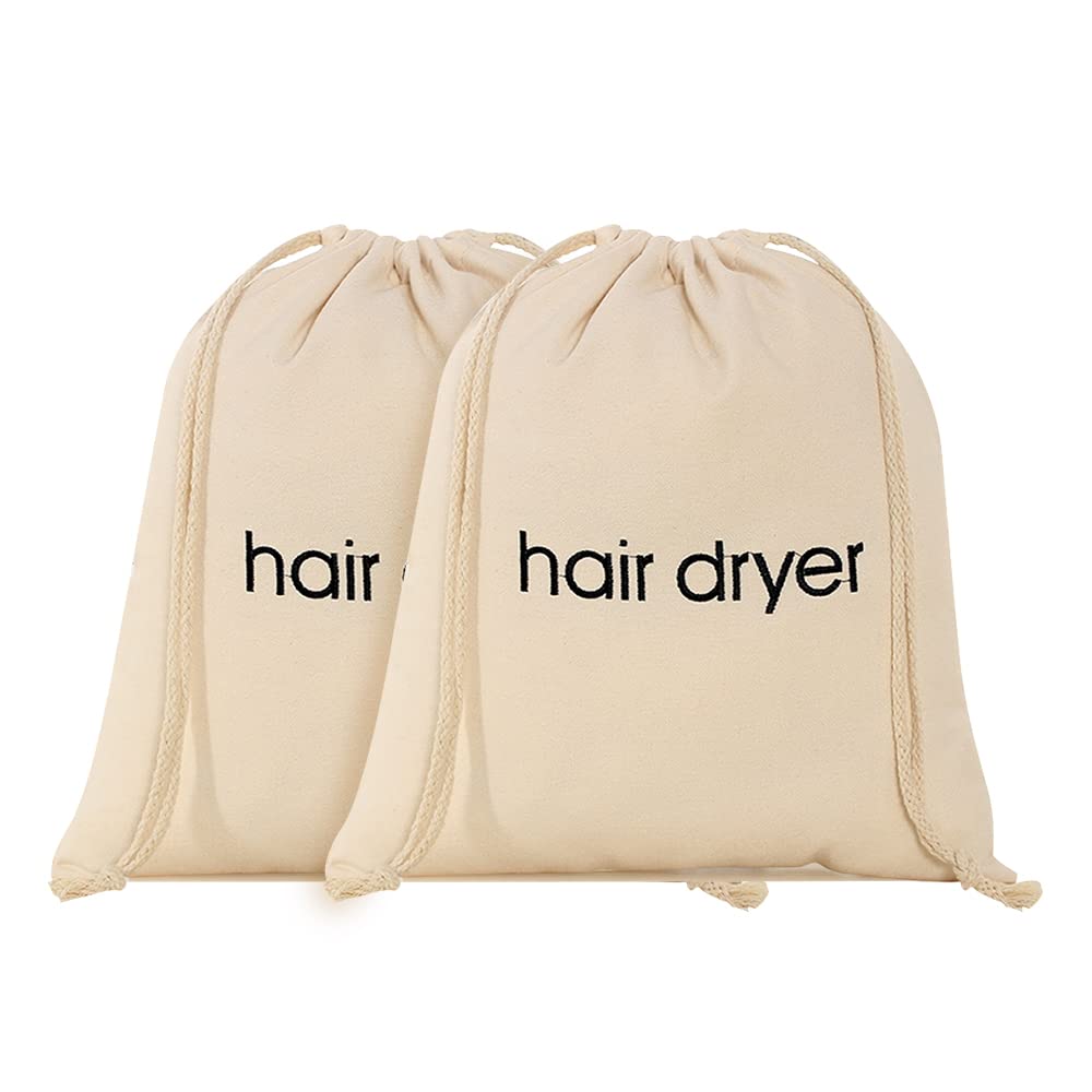 Secador de pelo Bolsas con cordón Bolsa Contenedor Secador de pelo Bolsa de algodón Almacenamiento de viaje (2 PCS Blanco)