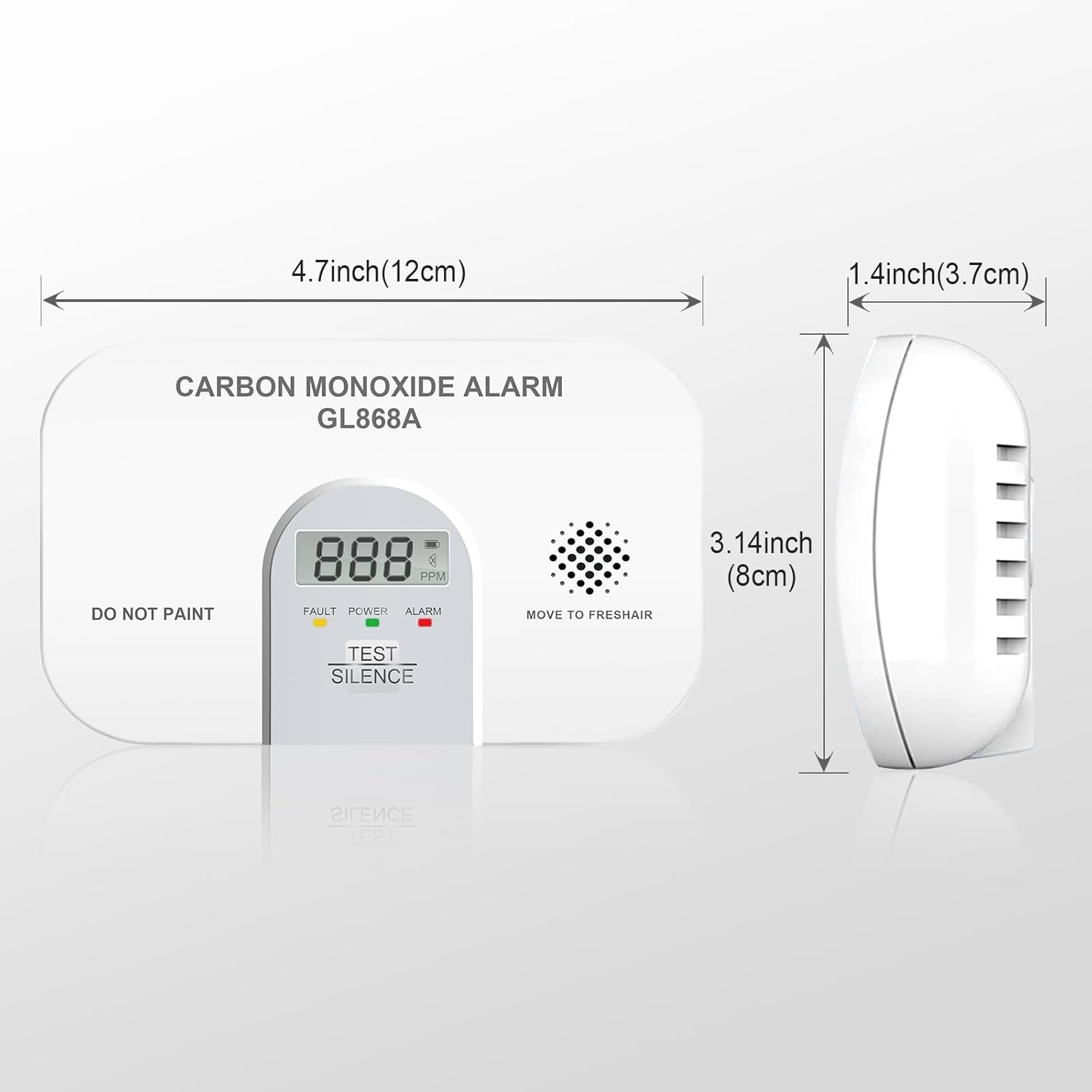 Glocusafety Detectores de monóxido de carbono que funcionan con pilas, detector de CO de 10 años de vida, pantalla de monitoreo digital con luz de