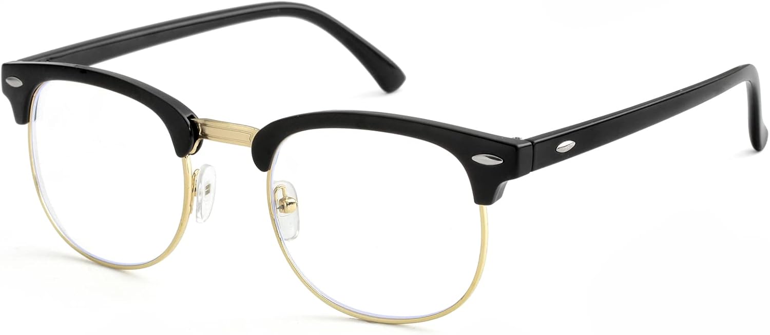 Lentes de bloqueo de luz azul para mujeres y hombres, clásicos, semi sin montura, falsos nerd anti rayos azules para computadora