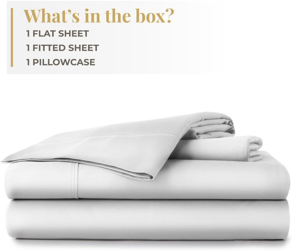 Linens – Juego de sábanas de percal de 3 piezas, tamaño individual XL, blanco, sábanas 100% algodón con bolsillo profundo elástico, juego de ropa de