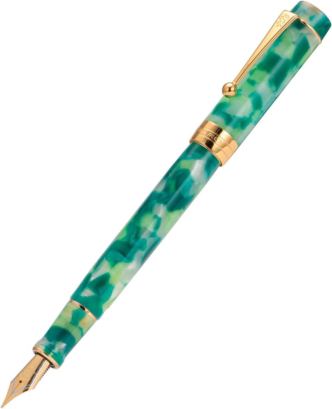 Jinhao – Pluma estilográfica clásica con borde dorado de mármol verde, punta M con convertidor y estuche para bolígrafos