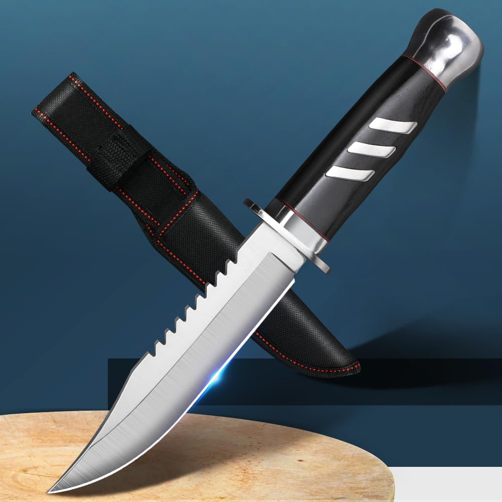zarfand Cuchillo de bushcraft de 10.3 pulgadas para hombres, cuchillo de campamento de supervivencia de hoja fija con funda, cuchillo de espiga
