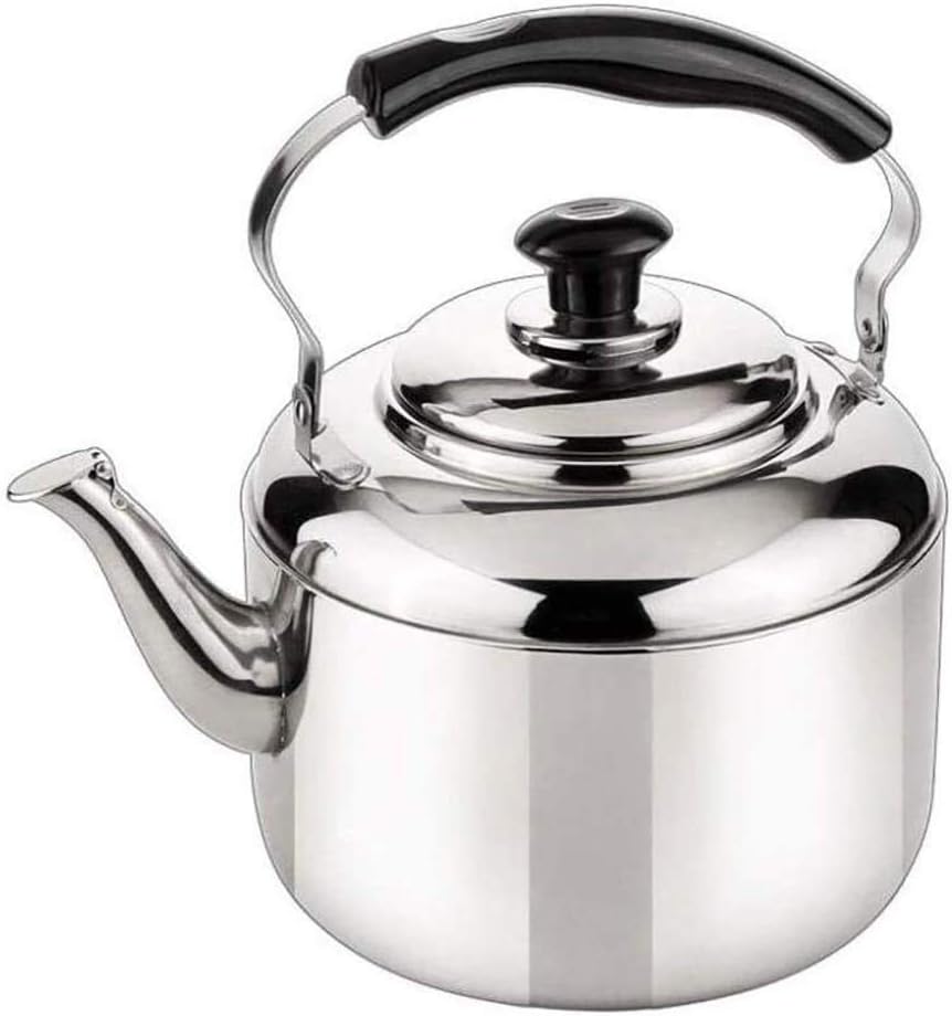 Hervidor de té silbante de acero inoxidable, capacidad 304, tetera, mango antiquemaduras, placas de inducción, estufa de gas (talla  4L)