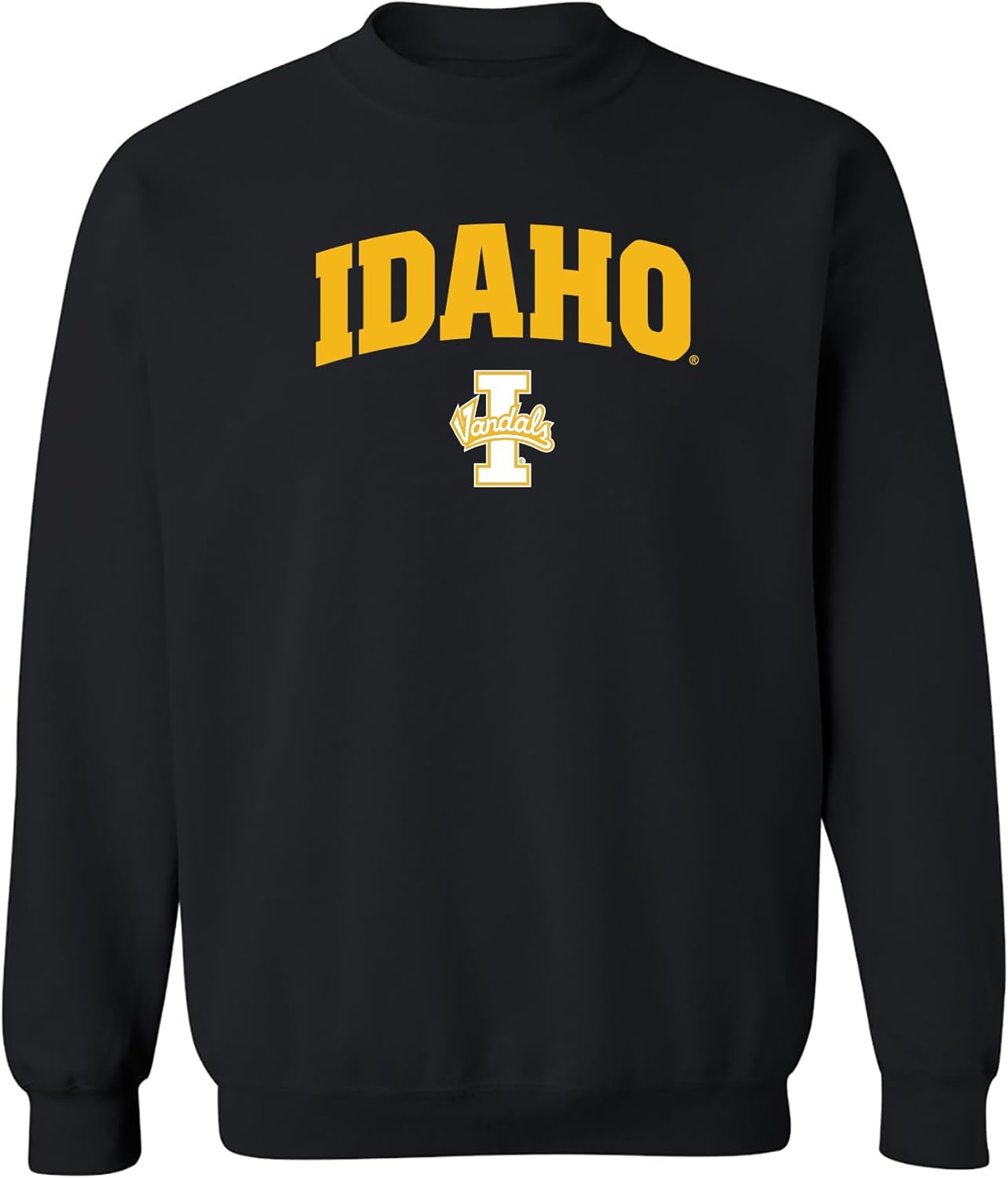 UGP Campus Apparel AW03 – Sudadera de cuello redondo con logotipo de Idaho Vandals Arch – Grande – Negro, Negro –