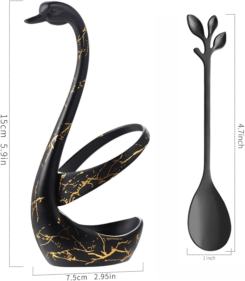 AnSaw Juego de soporte para cucharas de café pequeñas negras, base de cisne con 20 cucharas de espresso Demitasse, cuchara de postre de 4.7