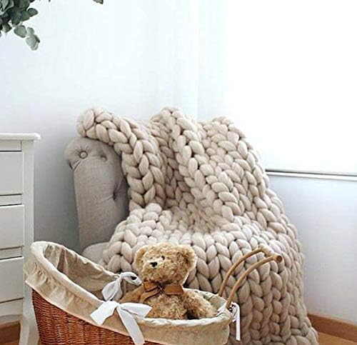 Manta de punto para sofá, hecha a mano, manta gruesa para sofá, cama, manta de punto grueso (camello de 80 x 80 pulgadas)