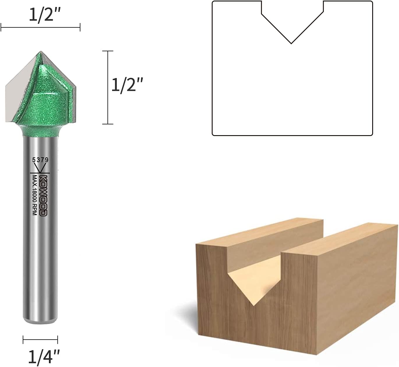 KOWOOD Pro 90 V Juego de brocas ranuradas 4 piezas, vástago de 14 pulgadas, 14 pulgadas, 12 pulgadas, 34 pulgadas, 1 pulgada de diámetro de corte.