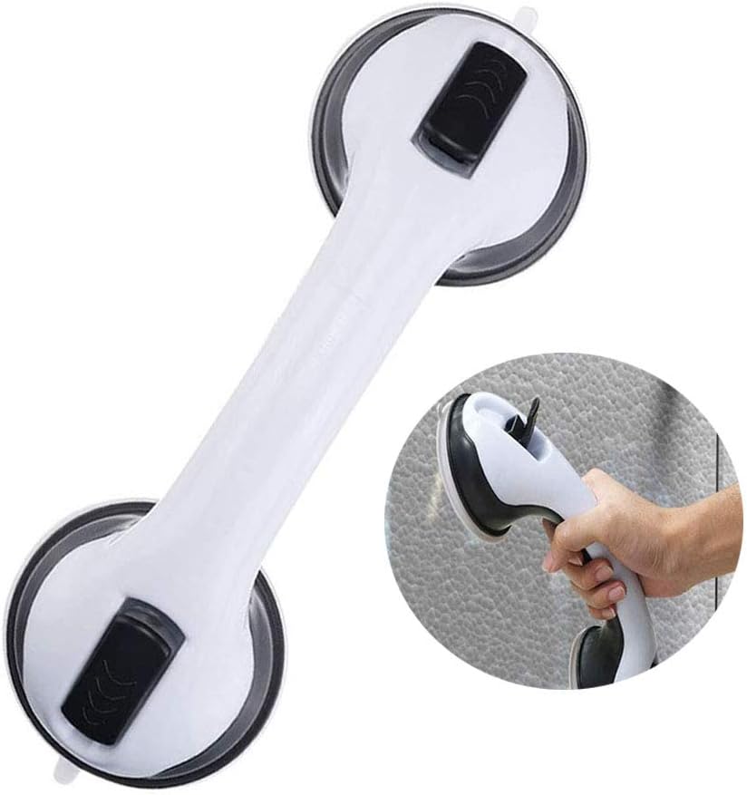Barra de agarre de ducha con succión para baño, mango de 12 pulgadas y mango de equilibrio de bañera, barra de agarre con ventosa con doble bloqueo,