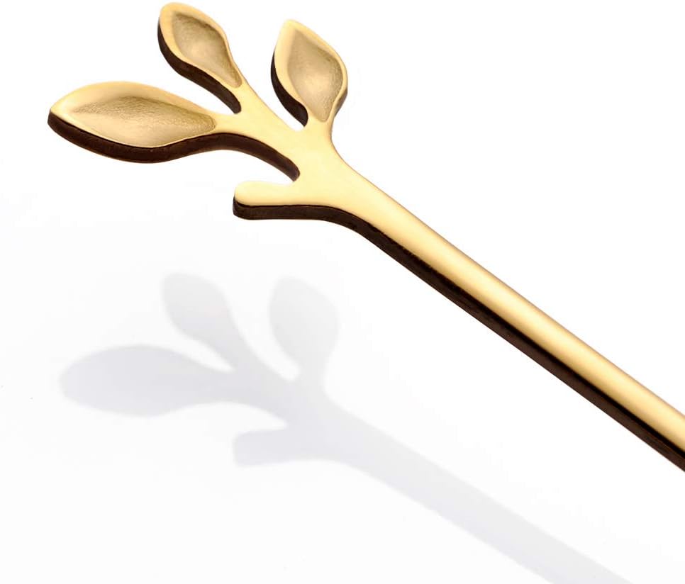AnSaw Gold Leaf Handle – Cucharas largas de acero inoxidable de 7.4 pulgadas para café y té, cucharas para remover café, juego de 20