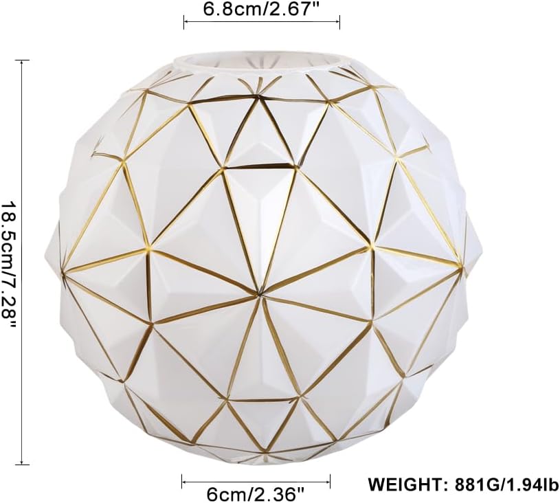 Florero de cristal dorado con diseño de rombos en un bonito florero de flores blancas para estantería, mesa de comedor, sala de reuniones, baño,