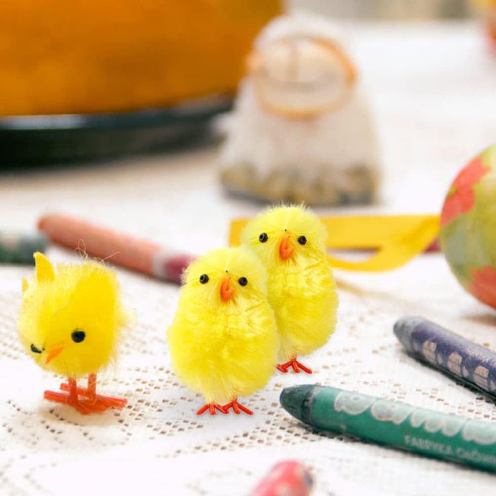 Pollo de peluche de plástico Mini felpa de pollitos de Pascua peludos de pollitos de bebé, figura miniatura de animales de granja, decoración de