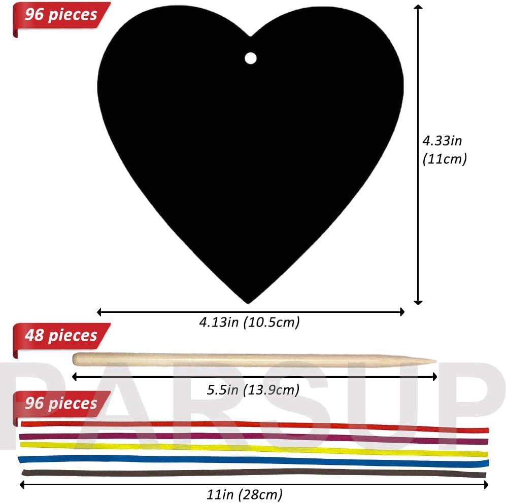 Papel para rascar para el día de San Valentín, 96 piezas de arte arcoíris en forma de corazón con lápices y cintas de madera para niños, artes