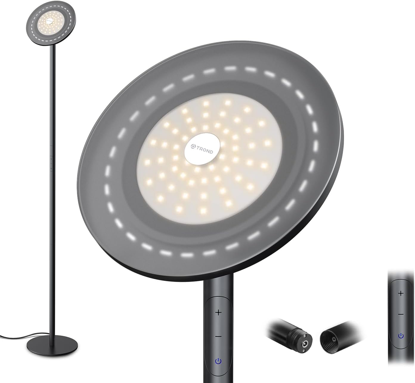 TROND Lámpara de pie LED para dormitorio, 5000 lúmenes, lámparas de pie modernas súper brillantes para sala de estar, control táctil de 5 niveles