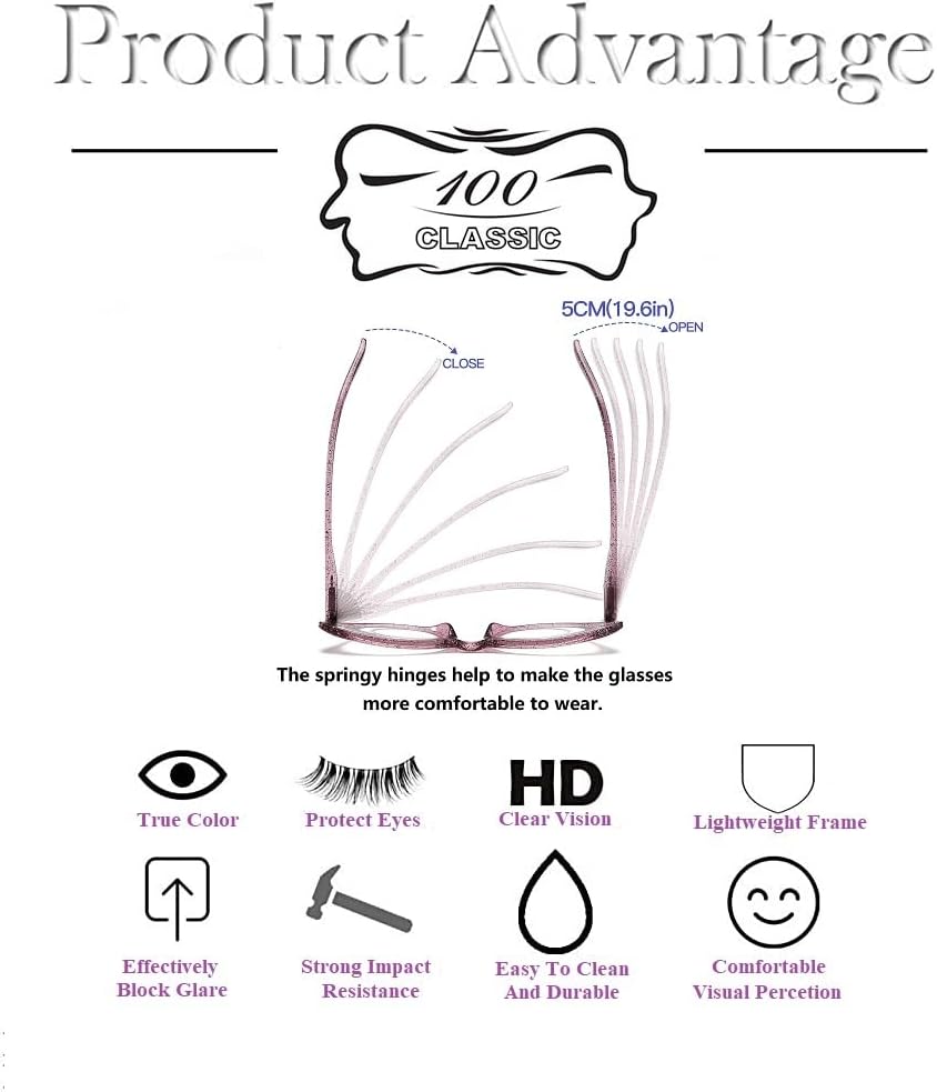 100 CLASSIC 4-Pack Reading Glasses Ladies Cateye Spring Hinges Reader Crystal Sand Temple Fashion Eyeglasses for Women