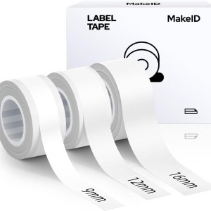 MakeID L1 E1 Cinta para etiquetadora adaptada, repuesto de papel de impresión de etiquetas laminadas estándar de 0.3 pulgadas y 0.47 pulgadas y 0.63 MakeID L1 E1 Cinta para etiquetadora adaptada, repuesto de papel de impresión de etiquetas laminadas estándar de 0.3 pulgadas y 0.47 pulgadas y 0.63