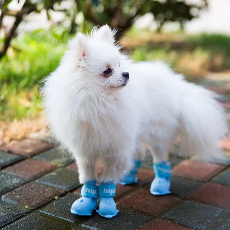 4 botas impermeables para perro, zapatos para perro para nieve y lluvia, peluche de Pomerania, bichón y cachorro (azul, S)
