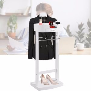 Soporte de valet de madera para trajes, soporte de valet de madera, perchero de pie para ropa de pie con colgador de ropa y riel para pantalones Soporte de valet de madera para trajes, soporte de valet de madera, perchero de pie para ropa de pie con colgador de ropa y riel para pantalones