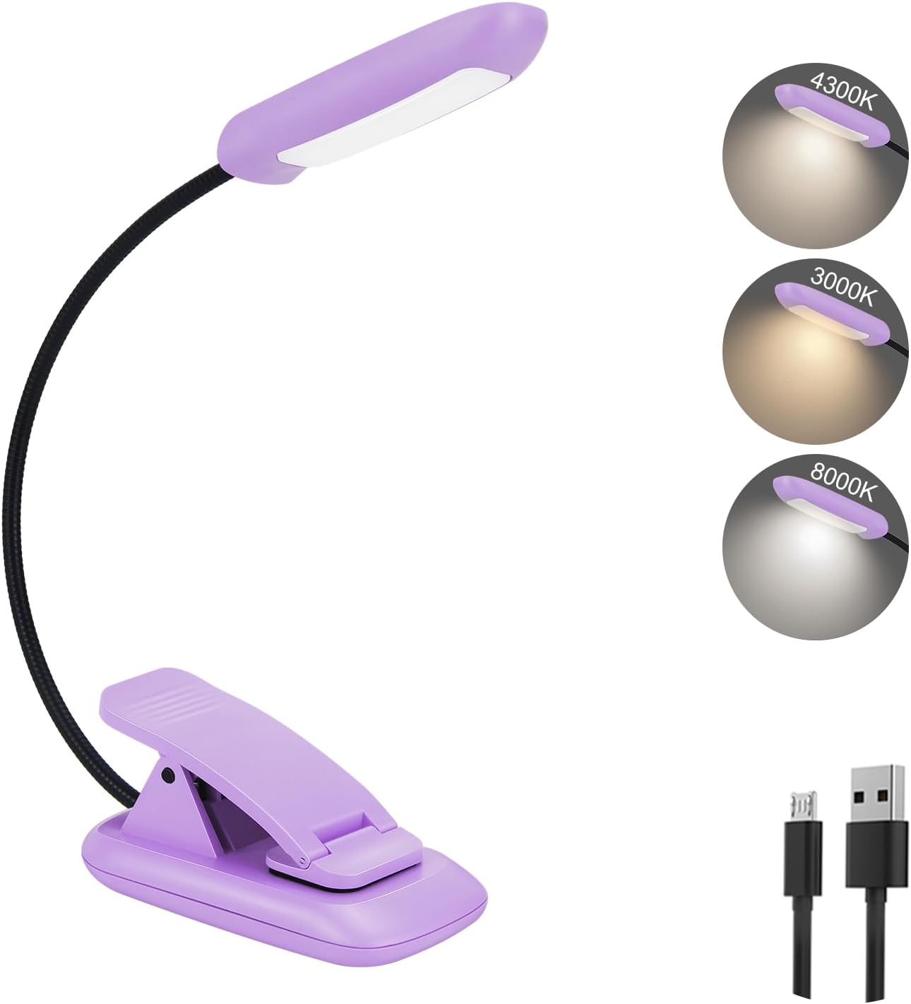 Luz de lectura de libros, lámpara de lectura para el cuidado de los ojos en la cama con brillo ajustable, clip ligero, iluminación nocturna