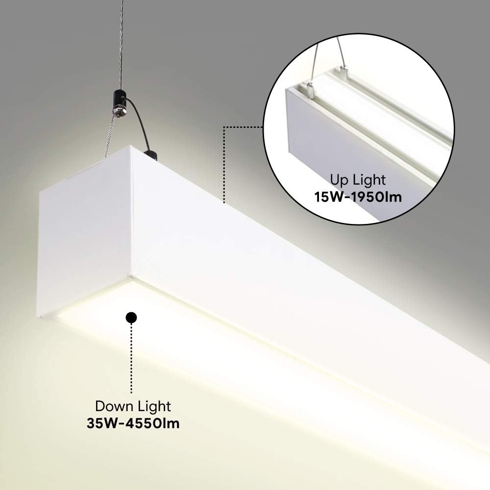 Euri Lighting EUD4-50W103sw-W, Linkable 4FT Dual CCT Lineal UpDown Light, 50W, 6500lm, 3000K4000K5000K, 120-277V, clasificación húmeda, 0-10V