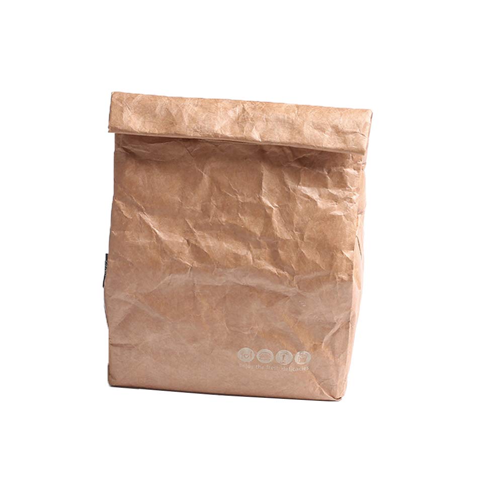 Bolsa de almuerzo reutilizable aislada de papel marrón, bolsas de comestibles para adultos, trabajo, oficina, picnic