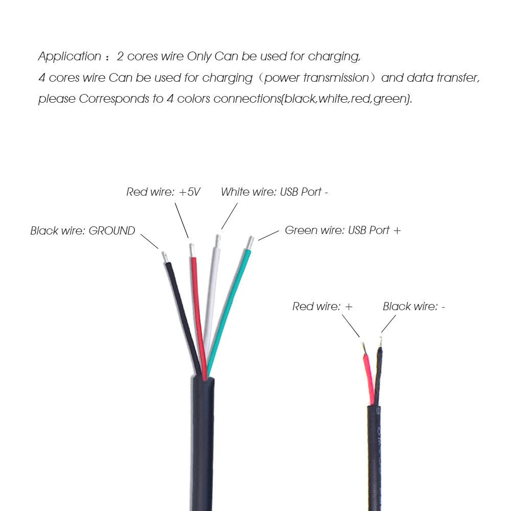 4 unidades mini 5P USB a cable desnudo de extremo abierto 3.3 pies 5V 2.1A 22AWG 2 núcleos y 4 núcleos de alimentación de coleta de reparación de
