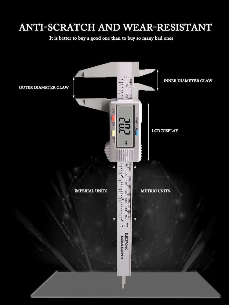Calibres digitales, calibradores digitales electrónicos, herramienta de medición de calibre YKLSXKC de 0 a 6 pulgadas, conversión de pulgadas y