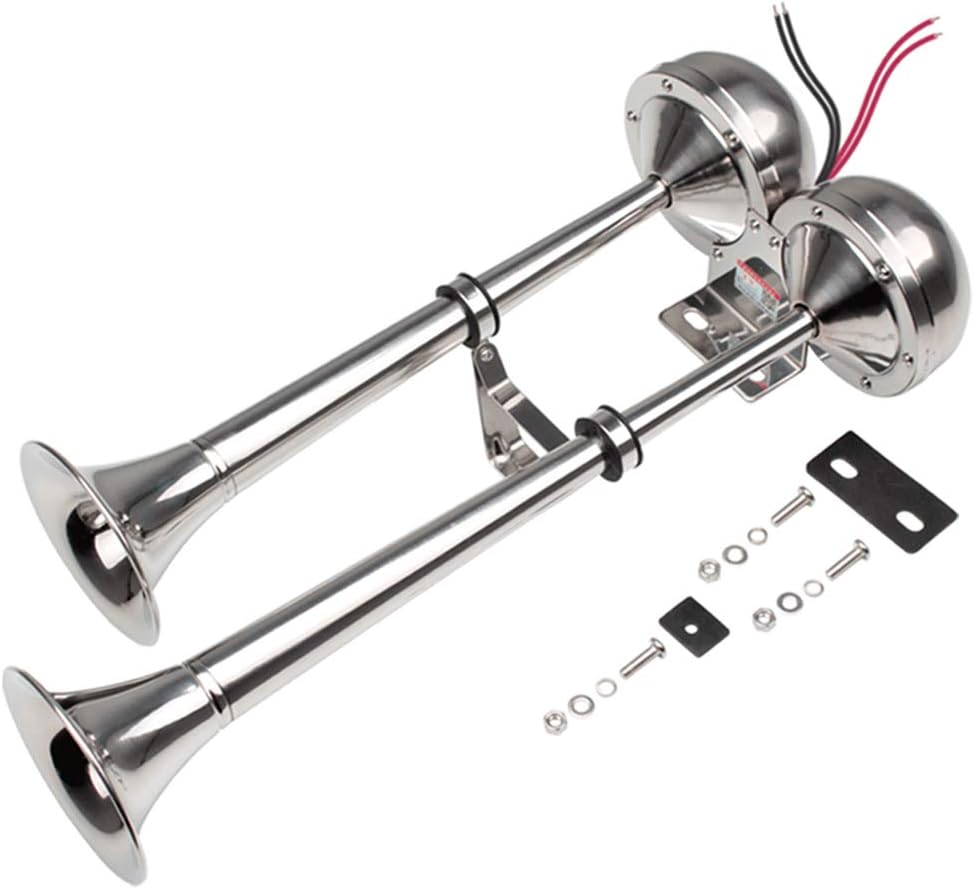 FARBIN Bocinas de barco marino de 24 V, trompeta doble de acero inoxidable, bocina eléctrica con soporte de montaje, para lanchas de carga de 24 V,