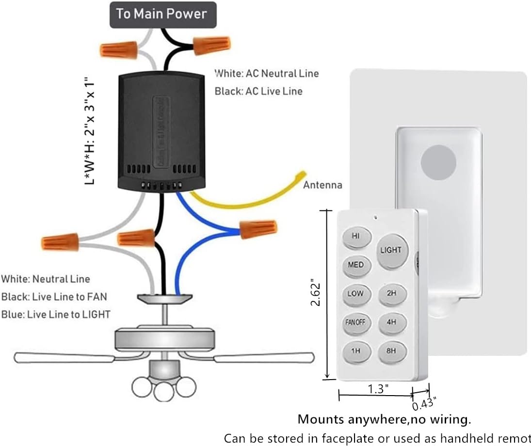 Nexete Kit de control remoto universal para ventilador de techo, inalámbrico montado en la pared, repuesto de sincronización de velocidad del