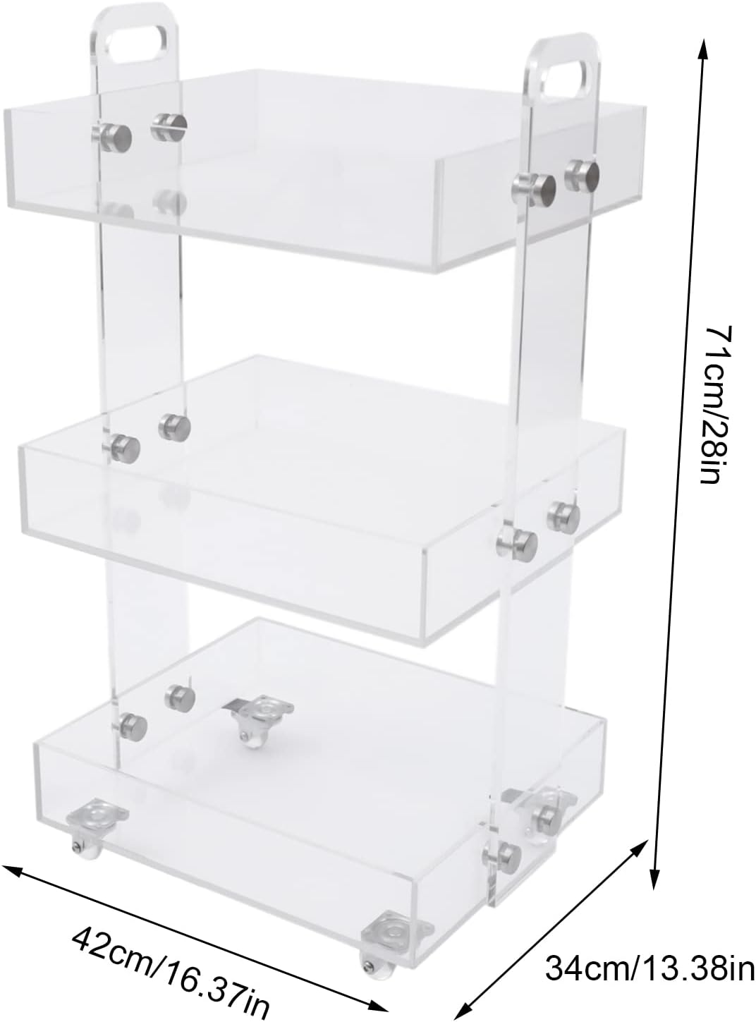 Carrito de acrílico de 3 niveles, carrito de almacenamiento multiusos, organizador de almacenamiento móvil con ruedas para baño, cocina, lavandería
