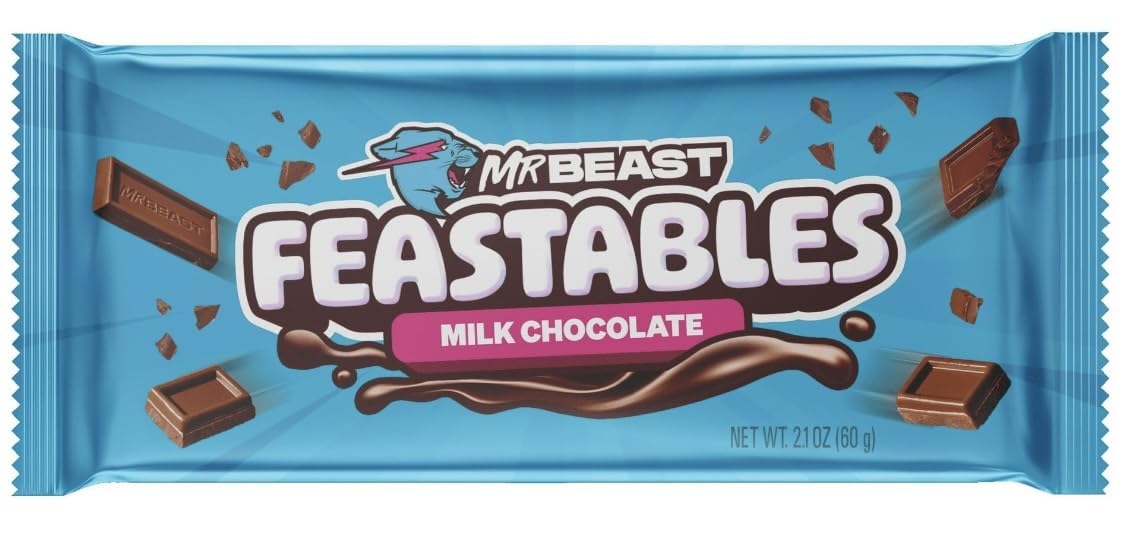 Mr. Beast Feastables – Paquete de barras de chocolate con leche, leche crujiente bestia, nueva fórmula más suave y cremosa, 2.1 oz (60 g), 2 barras