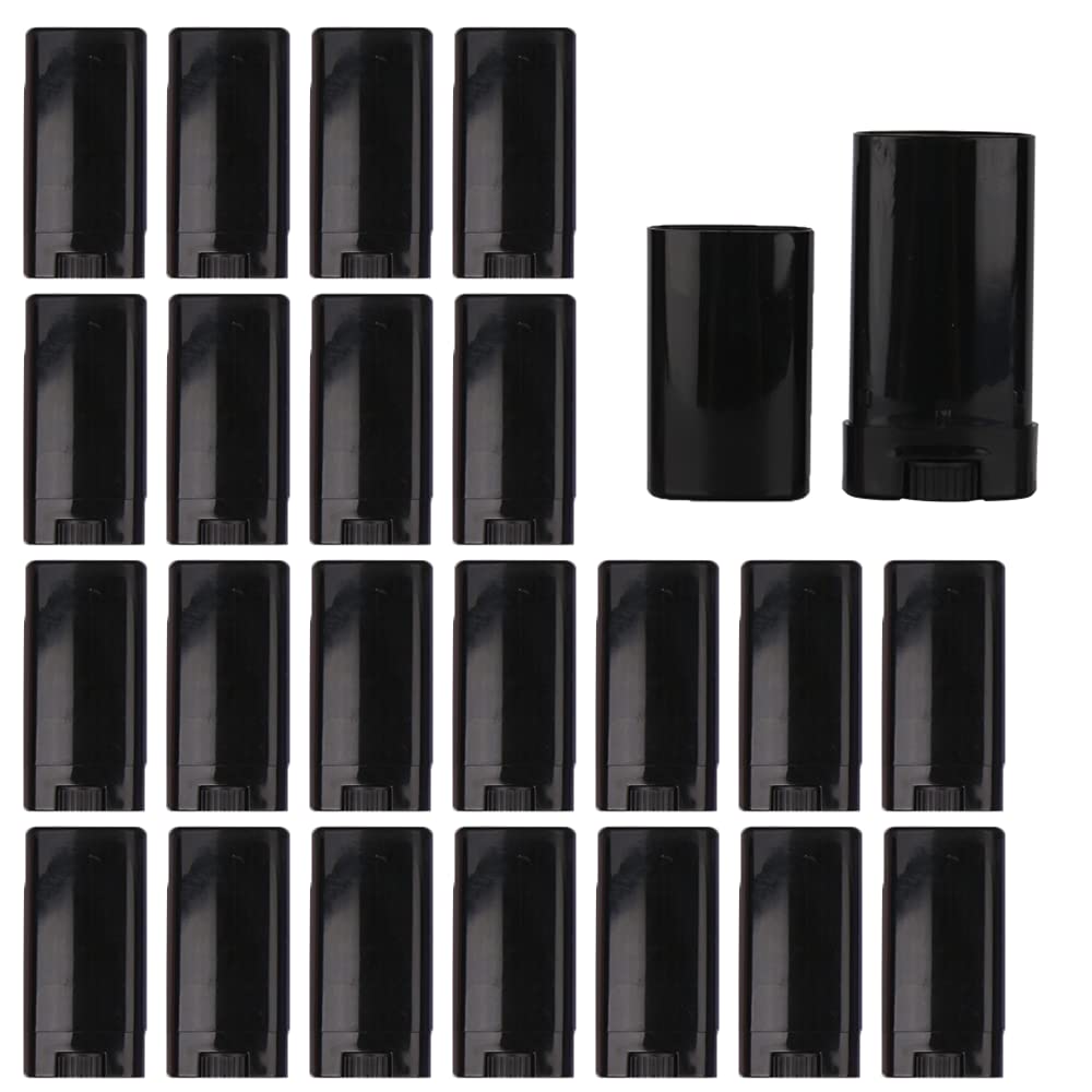 25 piezas de plástico vacío 0.53 oz negro forma ovalada bálsamo labial tubo desodorante contenedores 0.5oz lápiz labial tubo pequeño cera embalaje